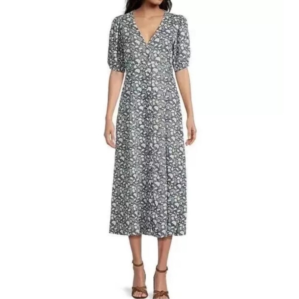 Faherty Blue and White Floral Midi Dress